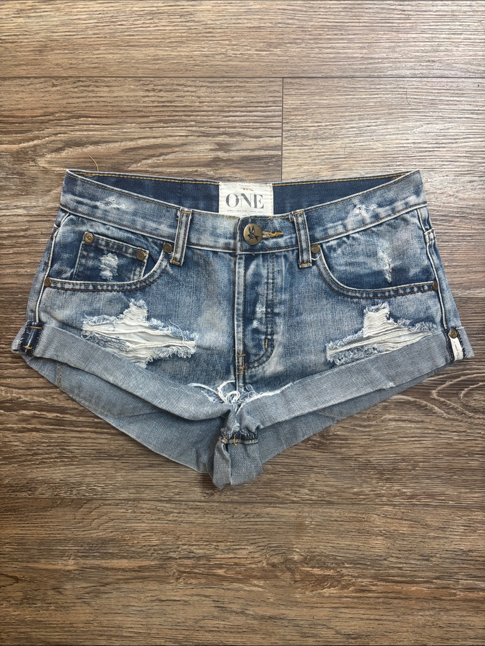 One Teaspoon Bandits Distress Shorts Relaxed Fit Long Rise Women's Size 24
